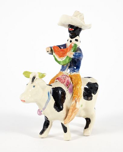 Ann Frantic Painted Ceramic Cowboy with Watermelon