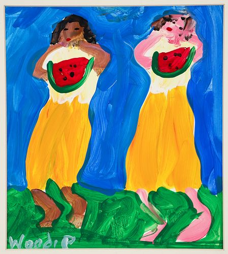 Woodie Long painting Two Girls with Watermelon