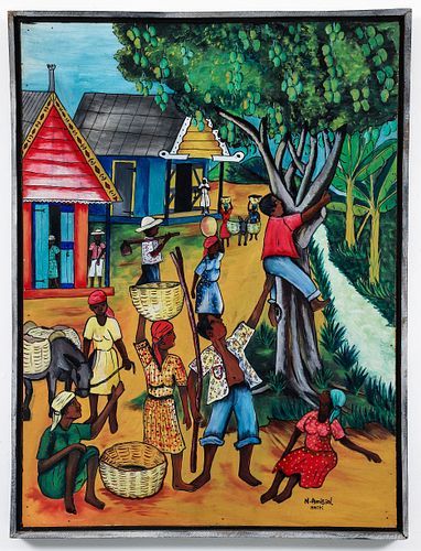 N. Amisial Acrylic on Canvas Bustling Haitian Village