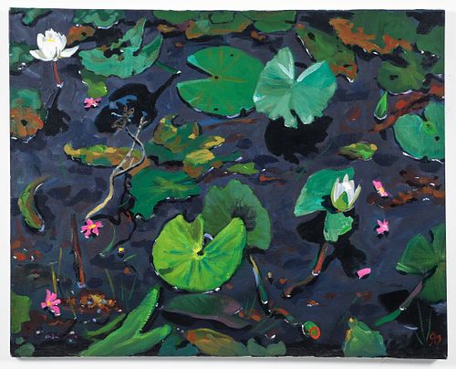 Bud Gibbons Oil Painting Flowering Lily Pads