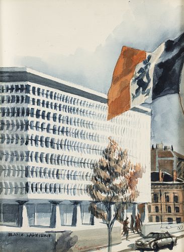 Henry Koerner Bank Lambert Brussels Watercolor 1976