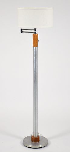 Russel Wright Style Aluminum and Maple Floor Lamp 