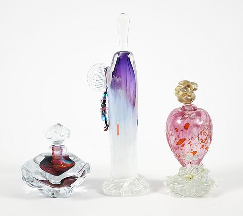 3 Late 20th Century Art Glass Perfume Bottles 