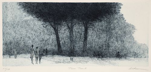 Harold Altman Three Trees II Signed Color Etching