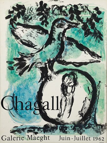 Marc Chagall The Green Bird Lithograph Poster 1962