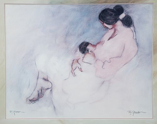 R.C. Gorman Signed Print on Paper Mother and Child 
