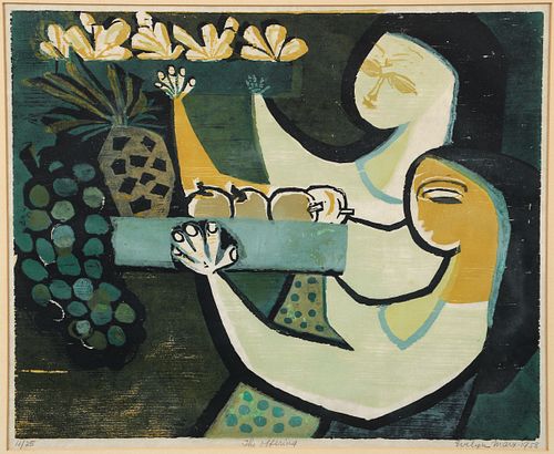 Evelyn Marx Woodcut on Paper The Offering 1958