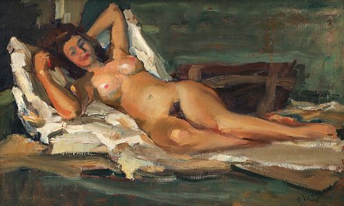 Vincent Nesbert Female Nude Oil on Canvas 1940s