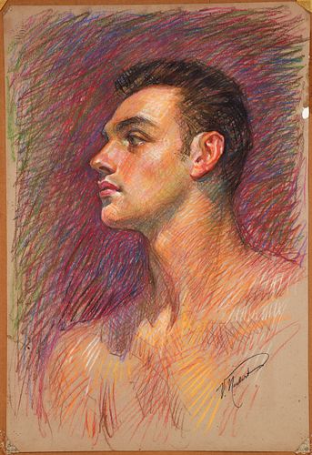 Vincent Nesbert Pastel on Paper Portrait of a Man