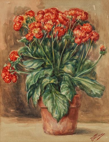 Vincent Nesbert Still Life with Flowers Watercolor