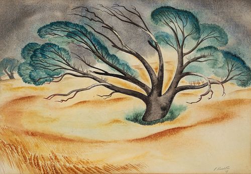  R. Rushton Watercolor on Paper Tree 1937
