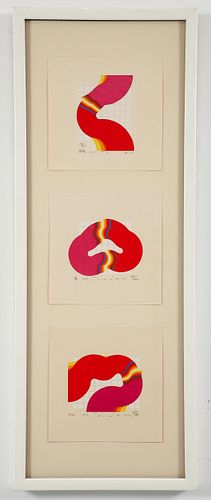 Fumio Tomita 3 orig signed serigraphs in a single frame