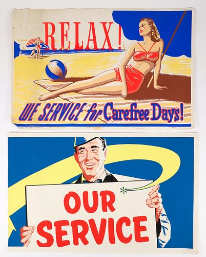 2 Vintage 1950s American Poster Gas Station Prints 