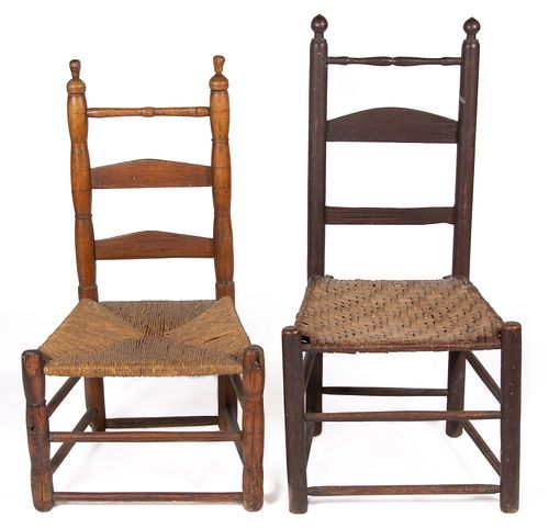 NEW ENGLAND COUNTRY LADDER-BACK SIDE CHAIRS, LOT OF TWO
