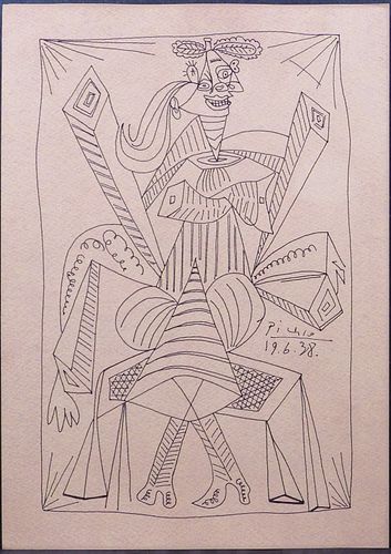 Style of Pablo Picasso: Dora Mar in a Wicker Chair