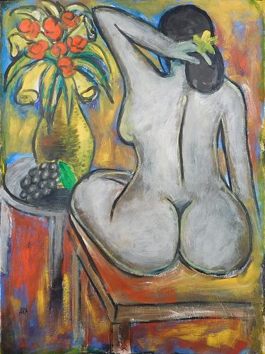 K H Ara, Attributed: Nude Woman with Plant