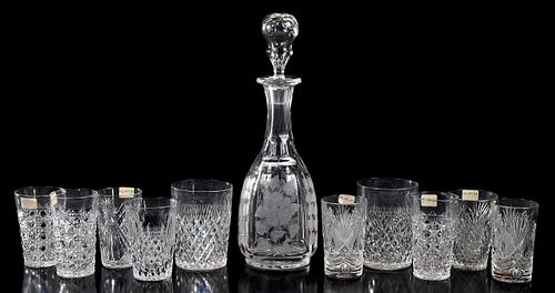 Ten American Brilliant Cut Glass Tumblers and One Decanter
