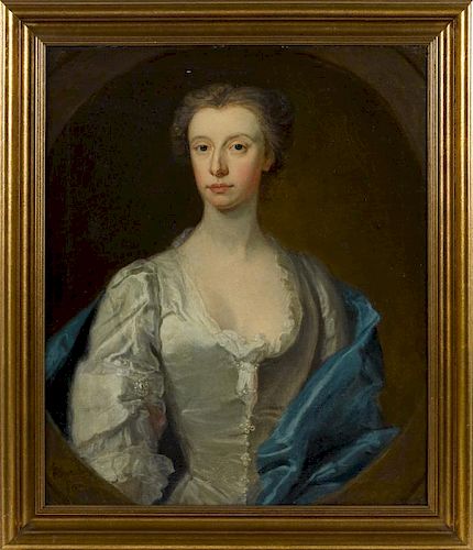 Bartholomew Dandridge (British 1691-1755), oil on canvas portrait of a woman, signed lower left, 3