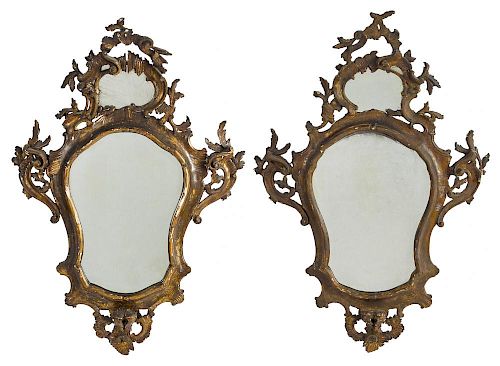 Pair of George II giltwood mirrors, mid 18th c., 47'' h.