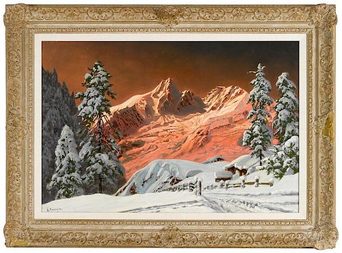 Alois Arnegger (Austrian 1879-1967), oil on canvas winter mountain landscape, signed lower left, 2