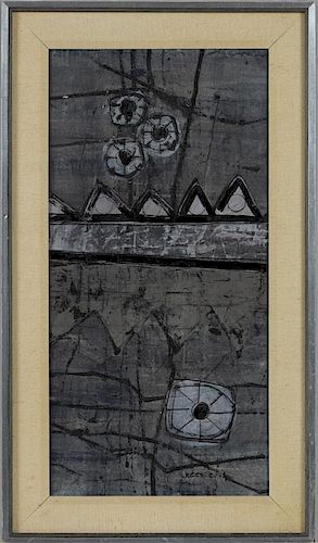 Kees Keus (Netherlands 1905-1987), oil on board abstract, signed lower right, 23'' x 11 1/2''.
