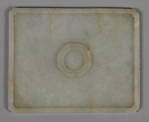 Chinese carved pale celadon jade tray, 5 3/4'' l., 7 1/8'' w.