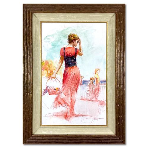 Pino (1939-2010), "Seaside Gathering" Framed Original Oil Painting on Board, Hand Signed with Letter of Authenticity.
