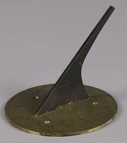 Benjamin Pike Jr., New York, brass sundial, 5'' h., 6'' dia. Provenance: Eberhard Luethke, Waldoboro