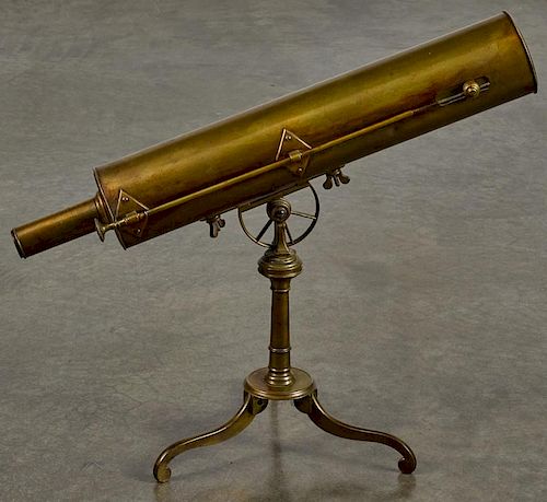 Brass reflecting telescope, late 18th c., with gimbaled tripod base, 22 3/4'' l. Provenance: Eberha