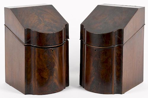 Pair of George III mahogany knife boxes, late 18th c., 14 1/2'' h., 8 3/4'' w.