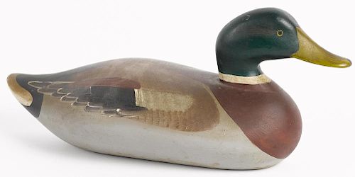 Pair of carved and painted decorative mallard duck decoys, ca. 1940, 15'' l.