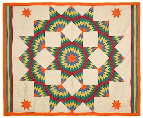 Pieced Lone Star quilt, early 20th c., 70'' x 87''. Exhibited: National Quilt Museum, Paducah, Kentu