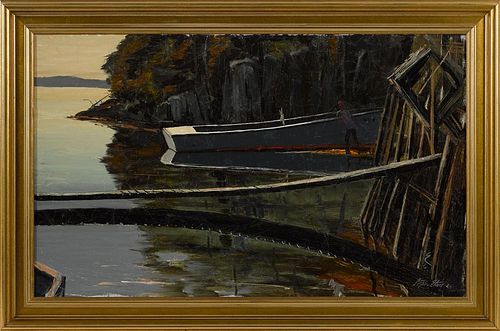 Stephen Etnier (American 1903-1984), oil on canvas coastal scene, signed lower right, 23'' x 37 1/2