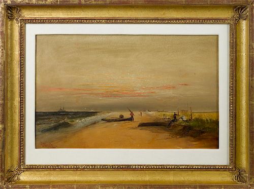 Alexander Stuart (American 1831-1898), oil on board coastal scene, signed lower left, 15'' x 24''.
