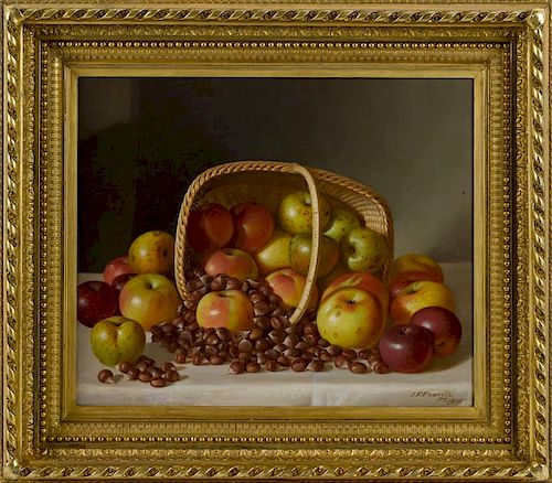 John F. Francis (American 1808-1886), oil on canvas still life with apples and nuts, signed lower