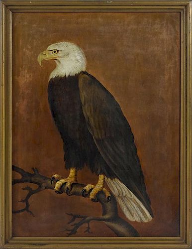 American oil on canvas of a bald eagle, late 19th c., 36'' x 27''.