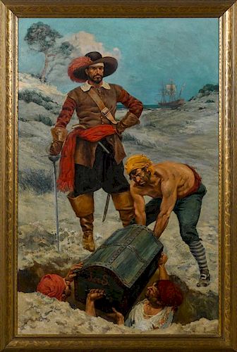 Anton Otto Fischer (American 1882-1962), oil on canvas illustration of pirates and their buried tr