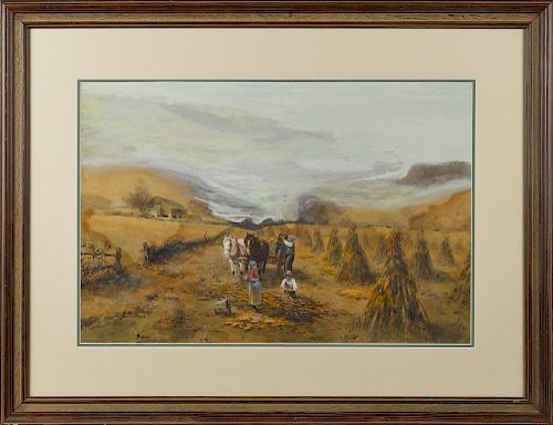 Frank F. English (American 1854-1922), watercolor and gouache harvest scene, signed lower left, 19