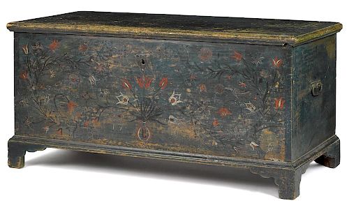 Pennsylvania painted pine dower chest, dated 1786, inscribed Abraham Hayn, retaining its origi