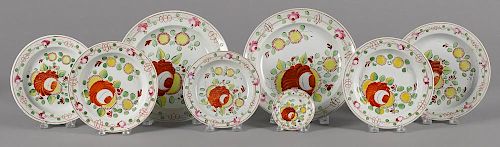 Eight King's Rose pearlware plates, 19th c., 3 1/2'' - 9 7/8'' dia.