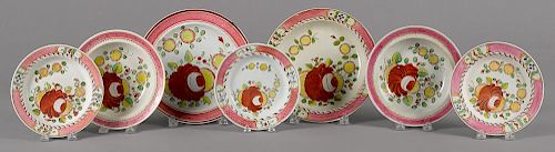 Seven Queen's Rose pearlware plates and soup bowls, 7'' - 10'' dia.
