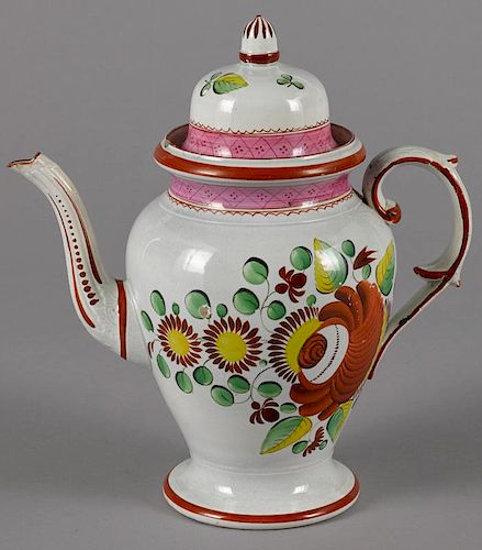 King's Rose pearlware coffee pot 19th c., 11 3/4'' h.