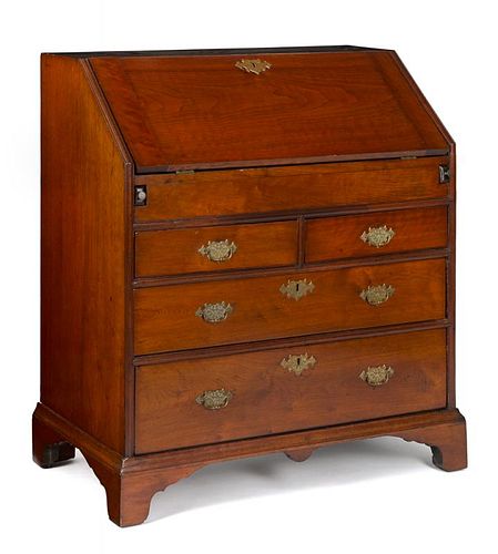 Pennsylvania Queen Anne walnut slant front desk, ca. 1760, 41'' h., 35 3/4'' w. Provenance: Rentschl