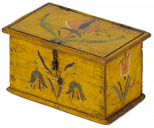Jacob or Jonas Weber (Lancaster County, Pennsylvania, mid 19th c.), painted pine dresser box, reta