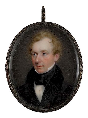 Thomas Story Officer (American 1810-1859), miniature watercolor on ivory portrait of a gentleman,