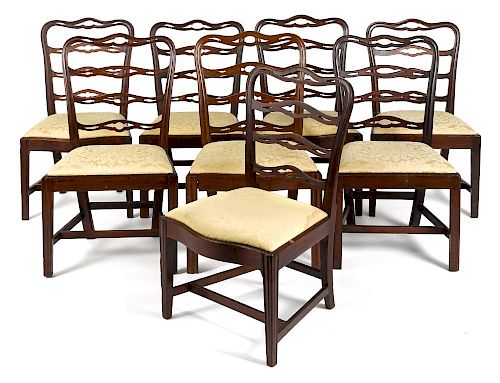 Assembled set of eight Philadelphia Chippendale mahogany ribbonback dining chairs, late 18th c.