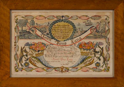 Charles Munch (Southeastern Pennsylvania 1769-1833), Union County ink and watercolor fraktur birth
