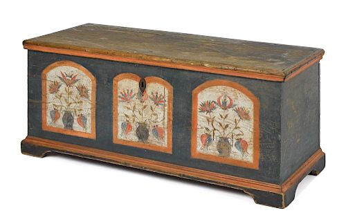 Lancaster, Pennsylvania painted pine dower chest, dated 1790, attributed to Johannes Rank, retai