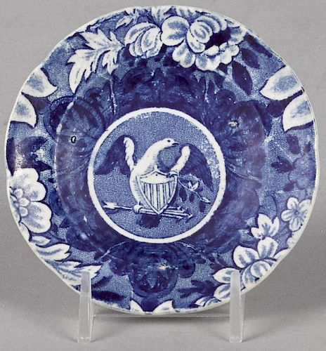 Historical blue Staffordshire eagle and shield cup plate, 3 7/8'' dia.