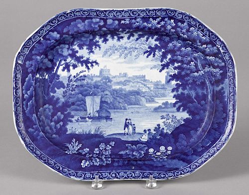Blue Staffordshire platter, with landscape decoration, 13'' l., 17'' w.